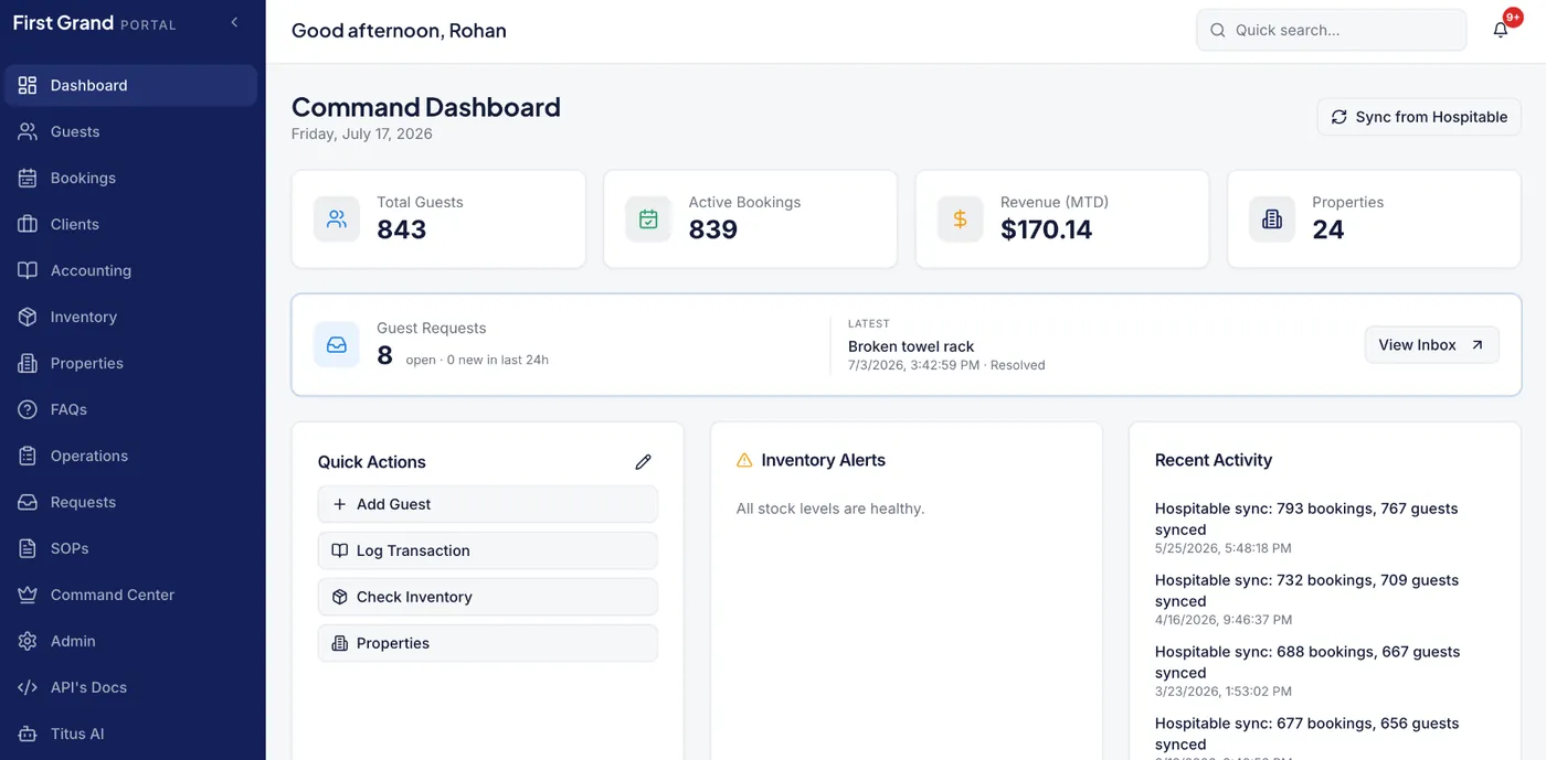 First Grand Portal dashboard on laptop